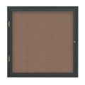 United Visual Products Triple Door Enclosed Radius EZ Tack Board, 72"x48", Header, Bronze/Marble UV70155EZ-MARBLE-BRONZE